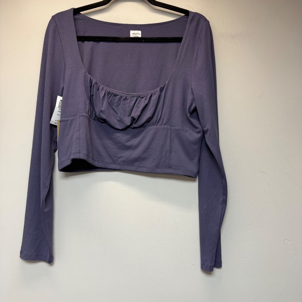 Wilfred Free Orbit Top Women XL Purple NEW Ruched‎ Square Neck Long Sleeve 94202